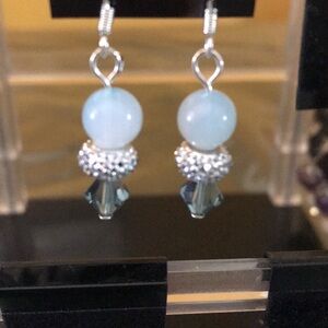 Elegant Silver and baby Blue Beaded Earrings
